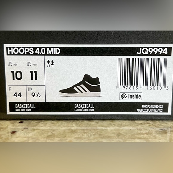 Adidas Hoops 4.0 Mid Men's Black and White Basketball Sneakers - Picture 10 of 12